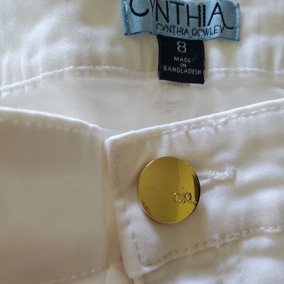 Cynthia Rowley Ankle Cropped White Pants Cotton Tencel Blend with Gold Hardware - Picture 5 of 11